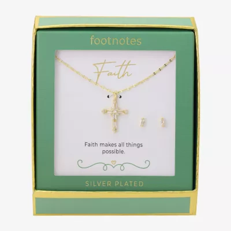 Footnotes Faith Womens Cubic Zirconia 14K Gold Over Brass Cross 2-pc. Jewelry Set
