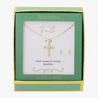 Footnotes Faith Womens Cubic Zirconia 14K Gold Over Brass Cross 2-pc. Jewelry Set