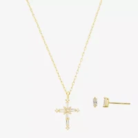 Footnotes Faith Womens Cubic Zirconia 14K Gold Over Brass Cross 2-pc. Jewelry Set