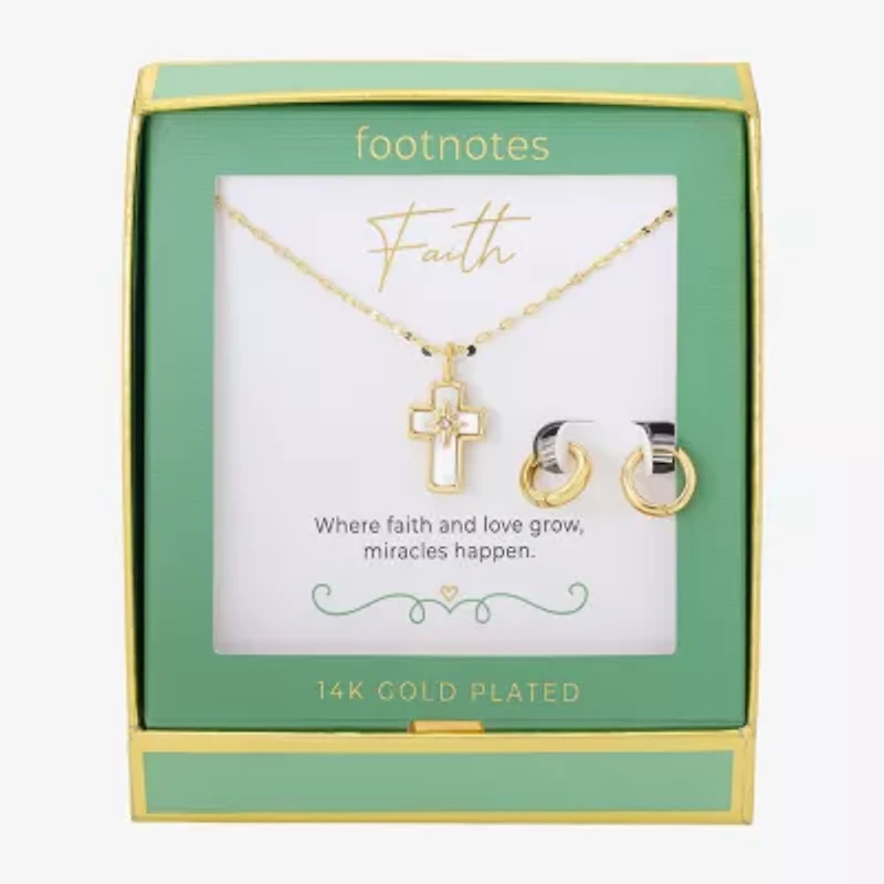 Footnotes Faith Womens Cubic Zirconia 14K Gold Over Brass Cross 2-pc. Jewelry Set