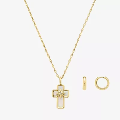 Footnotes Faith Womens Cubic Zirconia 14K Gold Over Brass Cross 2-pc. Jewelry Set