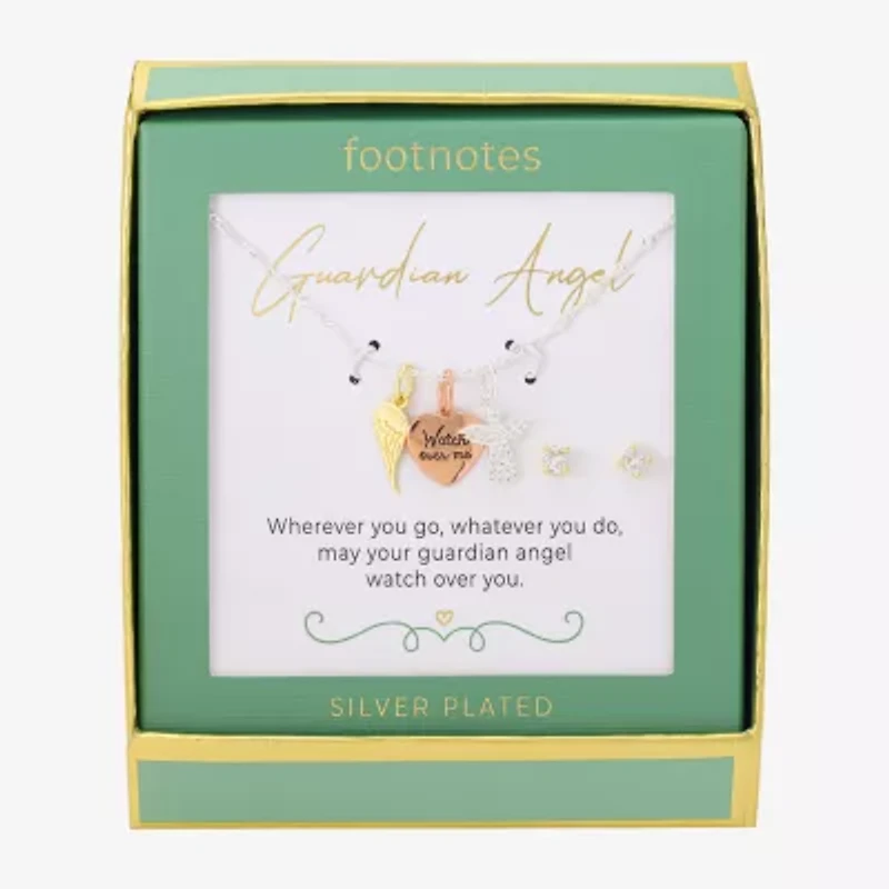 Footnotes Womens Cubic Zirconia 14K Gold Over Brass 14k Rose Gold Over Brass Angel Heart Wing 2-pc. Jewelry Set