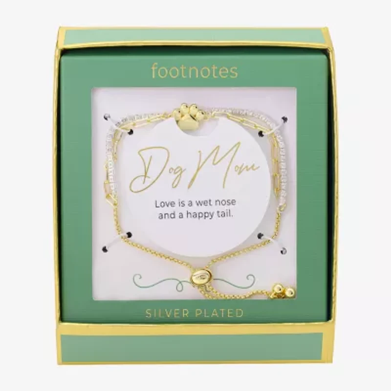 Footnotes Dog Mom Paw Womens Cubic Zirconia 14K Gold Over Brass Bolo Bracelet