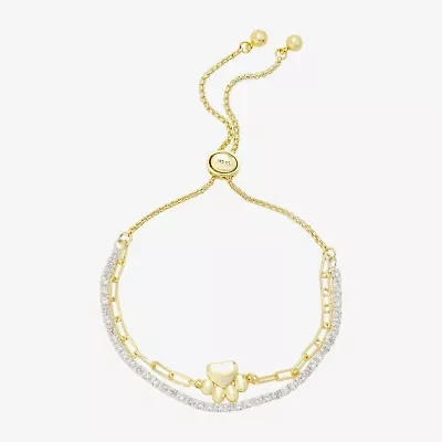 Footnotes Dog Mom Paw Womens Cubic Zirconia 14K Gold Over Brass Bolo Bracelet