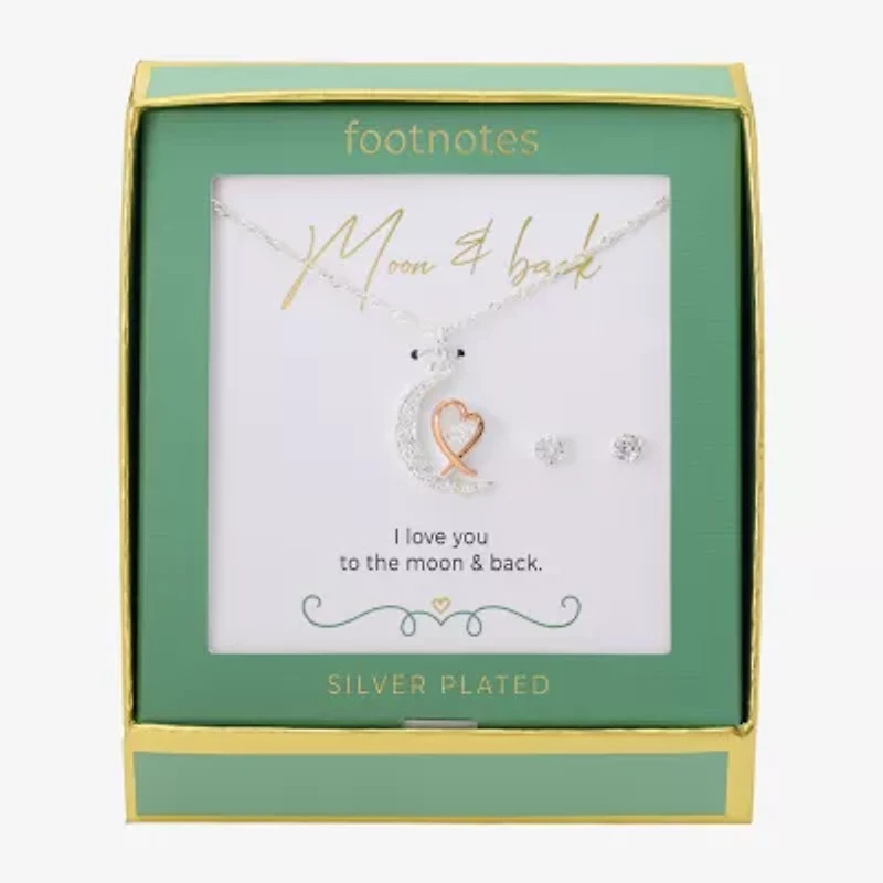 Footnotes Love Womens Cubic Zirconia 14K Gold Over Brass Pure Silver Over Brass Heart Moon 2-pc. Jewelry Set