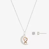 Footnotes Love Womens Cubic Zirconia 14K Gold Over Brass Pure Silver Over Brass Heart Moon 2-pc. Jewelry Set