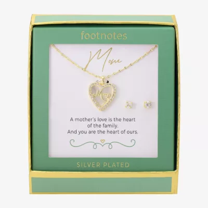 Footnotes Mom Womens Cubic Zirconia 14K Gold Over Brass Heart 2-pc. Jewelry Set