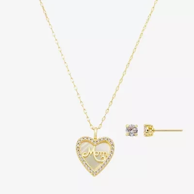 Footnotes Mom Womens Cubic Zirconia 14K Gold Over Brass Heart 2-pc. Jewelry Set