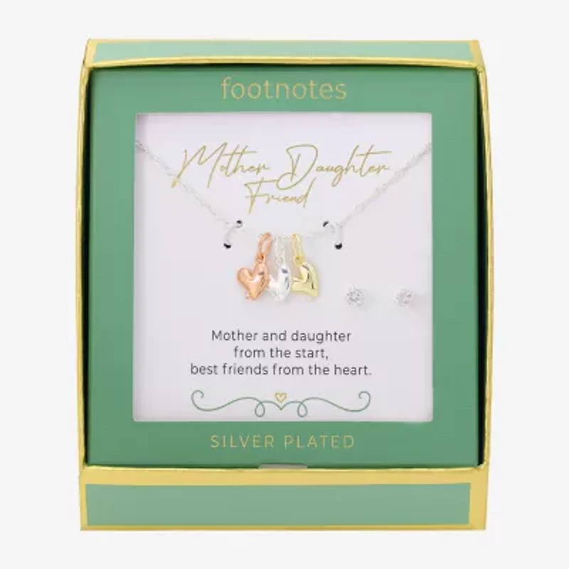 Footnotes Mother Daughter Womens Cubic Zirconia 14K Gold Over Brass 14k Rose Gold Over Brass Heart 2-pc. Jewelry Set