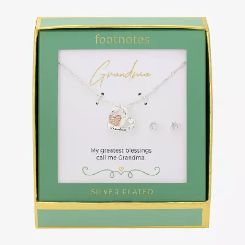 Footnotes Grandma Womens Cubic Zirconia 14k Rose Gold Over Brass Pure Silver Over Brass Heart 2-pc. Jewelry Set