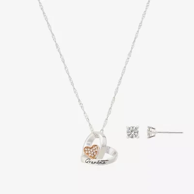Footnotes Grandma Womens Cubic Zirconia 14k Rose Gold Over Brass Pure Silver Over Brass Heart 2-pc. Jewelry Set