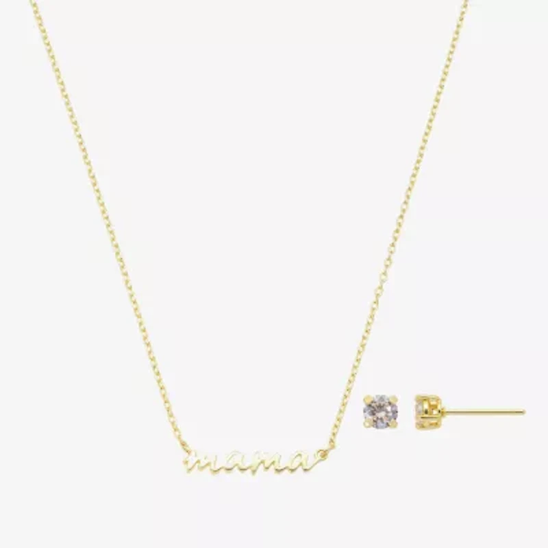 Footnotes Mama Womens Cubic Zirconia 14K Gold Over Brass 2-pc. Jewelry Set