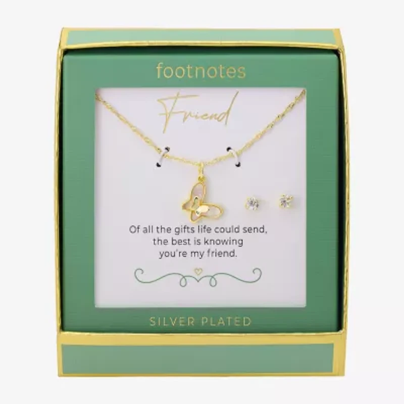 Footnotes Friend Womens Cubic Zirconia 14K Gold Over Brass Butterfly 2-pc. Jewelry Set
