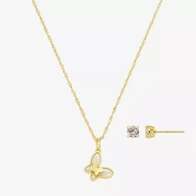 Footnotes Friend Womens Cubic Zirconia 14K Gold Over Brass Butterfly 2-pc. Jewelry Set