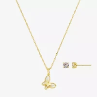 Footnotes Friend Womens Cubic Zirconia 14K Gold Over Brass Butterfly 2-pc. Jewelry Set