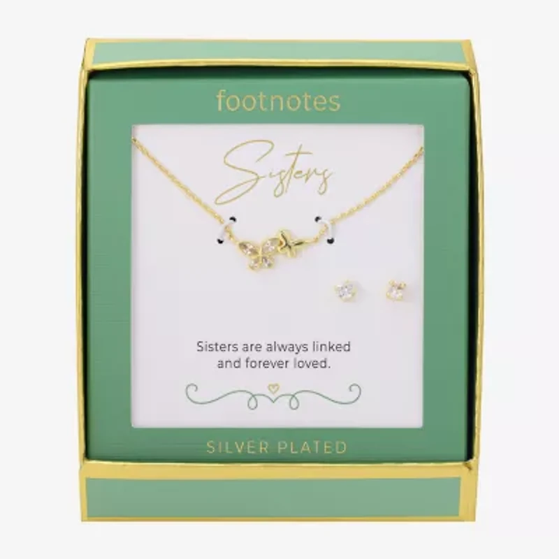 Footnotes Sister Womens Cubic Zirconia 14K Gold Over Brass Butterfly 2-pc. Jewelry Set