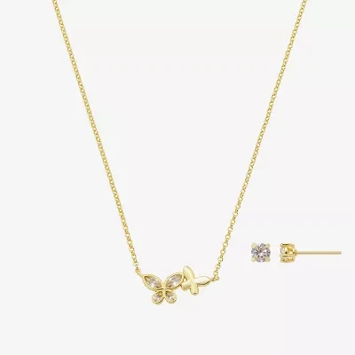 Footnotes Sister Womens Cubic Zirconia 14K Gold Over Brass Butterfly 2-pc. Jewelry Set