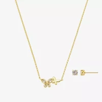 Footnotes Sister Womens Cubic Zirconia 14K Gold Over Brass Butterfly 2-pc. Jewelry Set