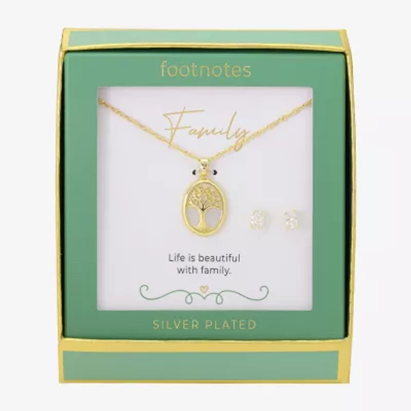 Footnotes Family Tree Womens Cubic Zirconia 14K Gold Over Brass Oval 2-pc. Jewelry Set