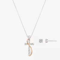Footnotes Faith Womens Cubic Zirconia 14k Rose Gold Over Brass Pure Silver Over Brass Cross 2-pc. Jewelry Set
