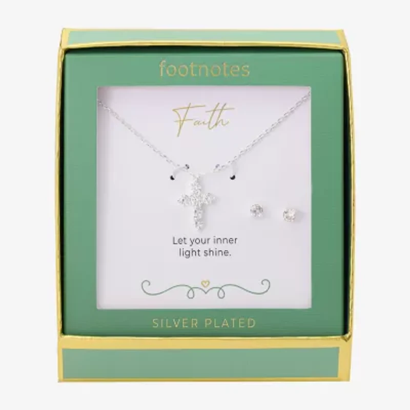 Footnotes Faith Womens Cubic Zirconia Pure Silver Over Brass Cross 2-pc. Jewelry Set