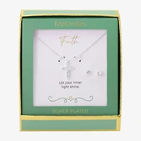 Footnotes Faith Womens Cubic Zirconia Pure Silver Over Brass Cross 2-pc. Jewelry Set