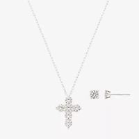 Footnotes Faith Womens Cubic Zirconia Pure Silver Over Brass Cross 2-pc. Jewelry Set