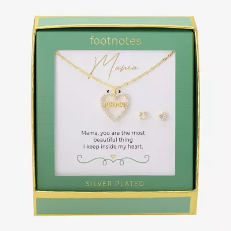 Footnotes Mama Womens Cubic Zirconia 14K Gold Over Brass Heart 2-pc. Jewelry Set
