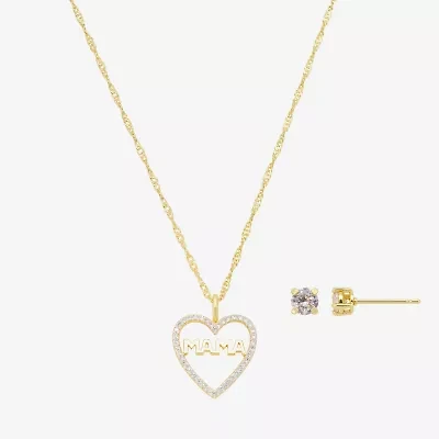 Footnotes Mama Womens Cubic Zirconia 14K Gold Over Brass Heart 2-pc. Jewelry Set