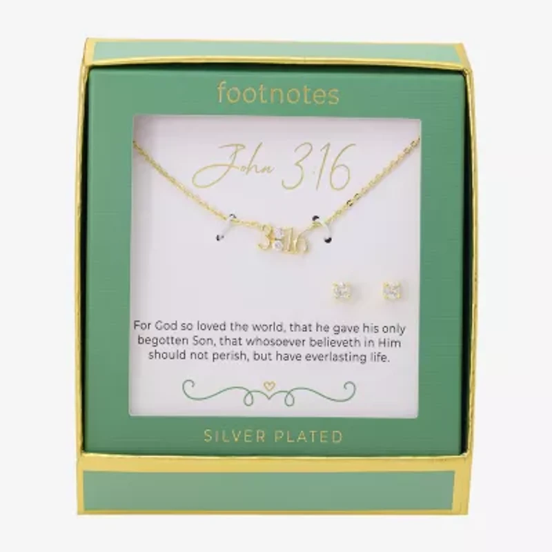 Footnotes Bible Verse John 3:16 Womens Cubic Zirconia 14K Gold Over Brass 2-pc. Jewelry Set