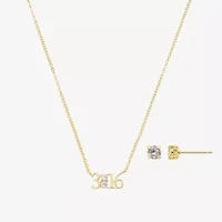 Footnotes Bible Verse John 3:16 Womens Cubic Zirconia 14K Gold Over Brass 2-pc. Jewelry Set