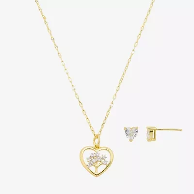 Footnotes Family Tree Of Life Womens Cubic Zirconia 14K Gold Over Brass Pure Silver Over Brass Heart 2-pc. Jewelry Set