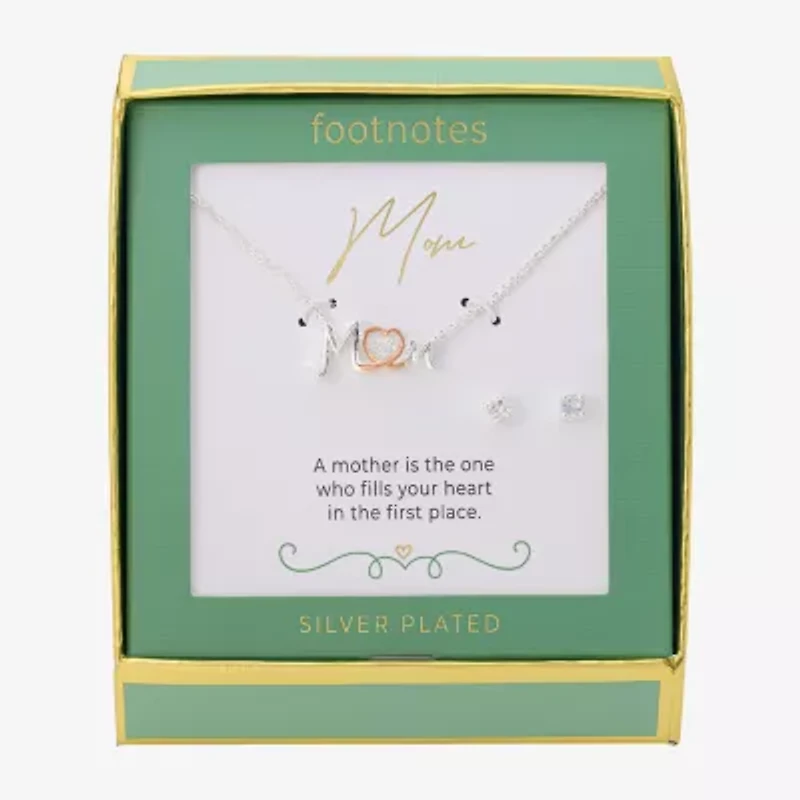 Footnotes Mom Womens Cubic Zirconia 14k Rose Gold Over Brass Pure Silver Over Brass Heart 2-pc. Jewelry Set