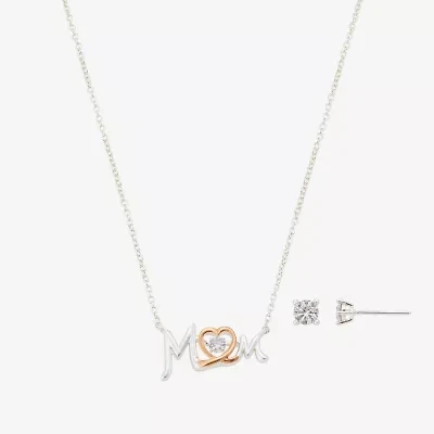 Footnotes Mom Womens Cubic Zirconia 14k Rose Gold Over Brass Pure Silver Over Brass Heart 2-pc. Jewelry Set