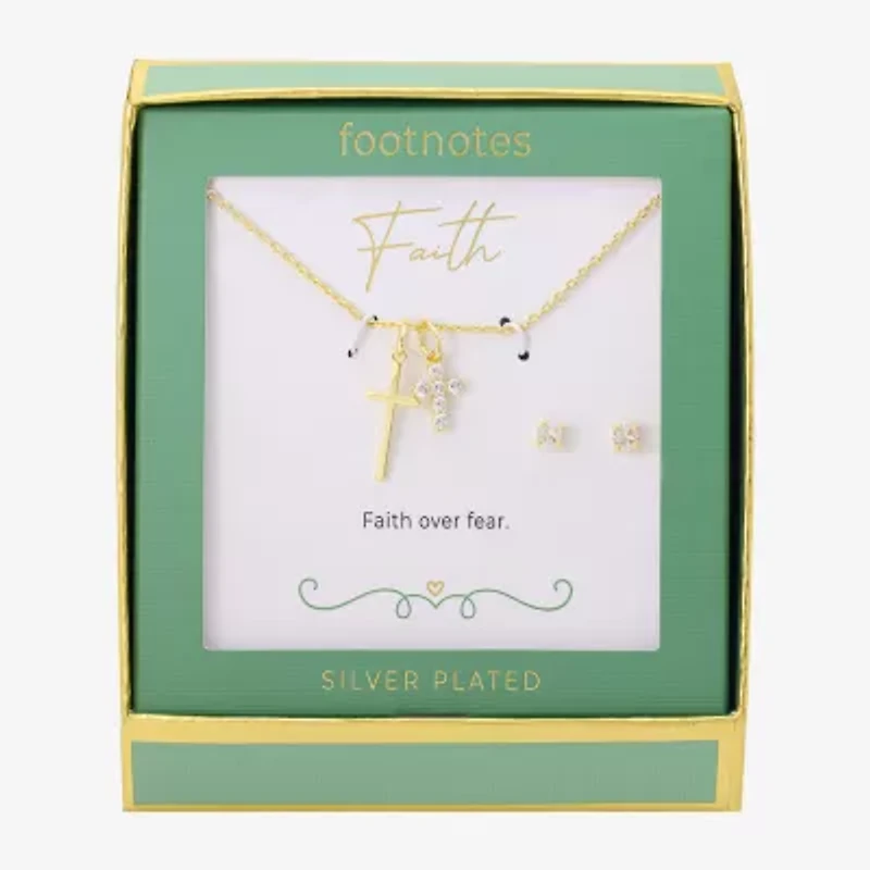 Footnotes Faith Womens Cubic Zirconia 14K Gold Over Brass Cross 2-pc. Jewelry Set