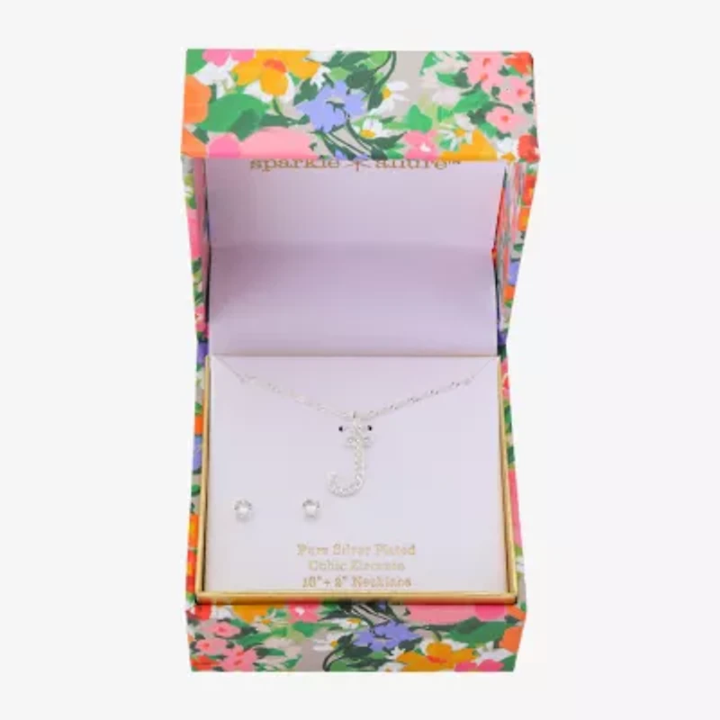 Sparkle Allure Initial Womens Cubic Zirconia Pure Silver Over Brass Round 2-pc. Jewelry Set