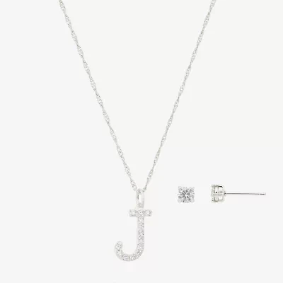 Sparkle Allure Initial Womens Cubic Zirconia Pure Silver Over Brass Round 2-pc. Jewelry Set