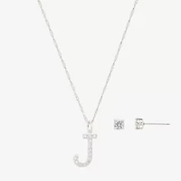 Sparkle Allure Initial Womens Cubic Zirconia Pure Silver Over Brass Round 2-pc. Jewelry Set