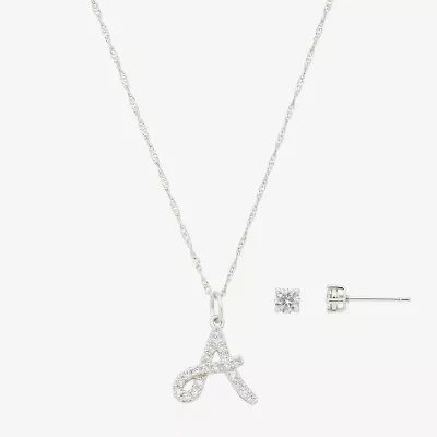Sparkle Allure Initial Womens Cubic Zirconia Pure Silver Over Brass Round 2-pc. Jewelry Set