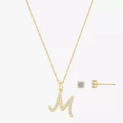 Sparkle Allure Initial Womens Cubic Zirconia 14K Gold Over Brass Round 2-pc. Jewelry Set