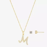 Sparkle Allure Initial Womens Cubic Zirconia 14K Gold Over Brass Round 2-pc. Jewelry Set