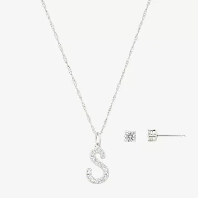 Sparkle Allure Initial Womens Cubic Zirconia Pure Silver Over Brass Round 2-pc. Jewelry Set