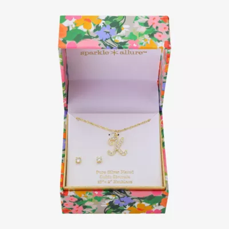 Sparkle Allure Initial Womens Cubic Zirconia 14K Gold Over Brass Round 2-pc. Jewelry Set