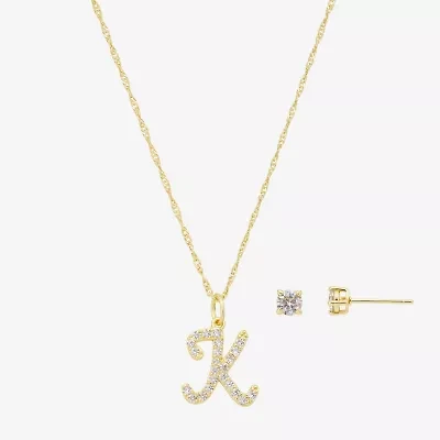 Sparkle Allure Initial Womens Cubic Zirconia 14K Gold Over Brass Round 2-pc. Jewelry Set