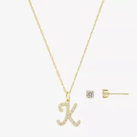 Sparkle Allure Initial Womens Cubic Zirconia 14K Gold Over Brass Round 2-pc. Jewelry Set