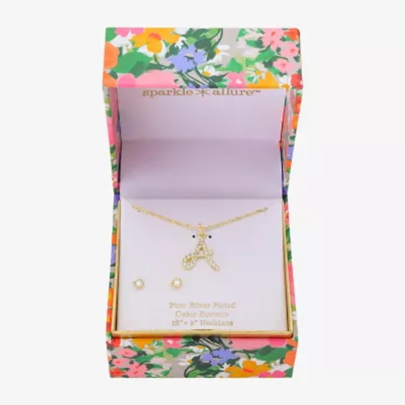Sparkle Allure Initial Womens Cubic Zirconia 14K Gold Over Brass Round 2-pc. Jewelry Set