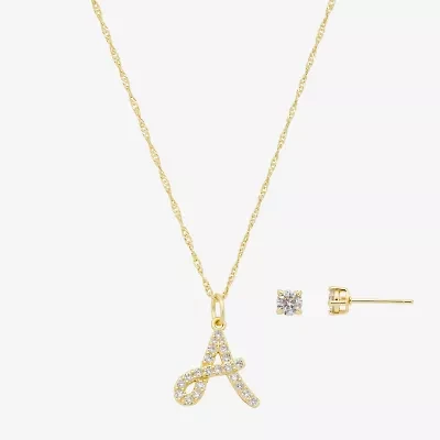 Sparkle Allure Initial Womens Cubic Zirconia 14K Gold Over Brass Round 2-pc. Jewelry Set