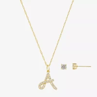 Sparkle Allure Initial Womens Cubic Zirconia 14K Gold Over Brass Round 2-pc. Jewelry Set