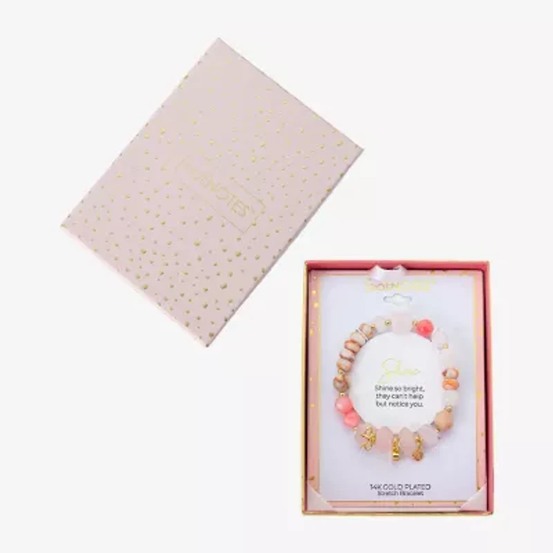 Footnotes Womens Pink Agate 14K Gold Over Brass Bow Heart Beaded Bracelet