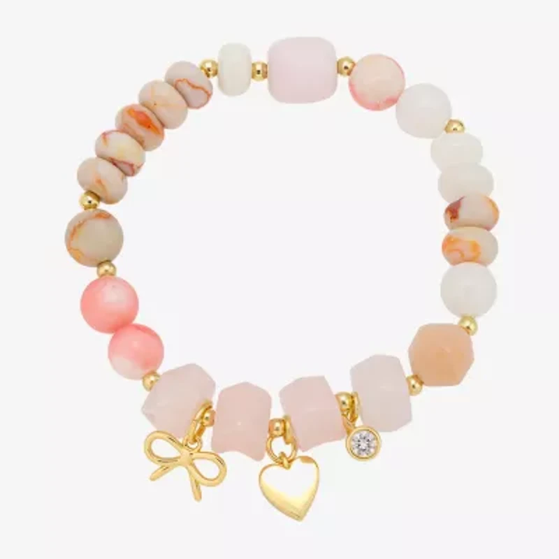 Footnotes Womens Pink Agate 14K Gold Over Brass Bow Heart Beaded Bracelet